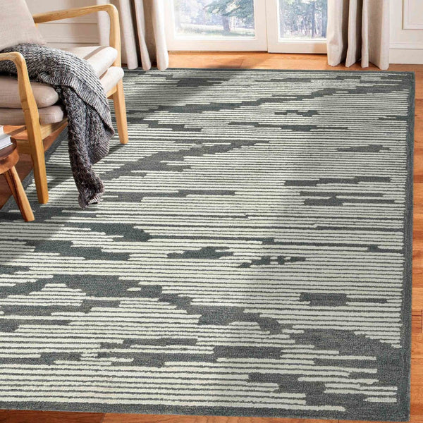Amer Rugs Chicago Modern Geometric Hand-hooked Area Rug - Elegant Natural Wool Design For Timeless Decor Dark Gray Wool Chi50508