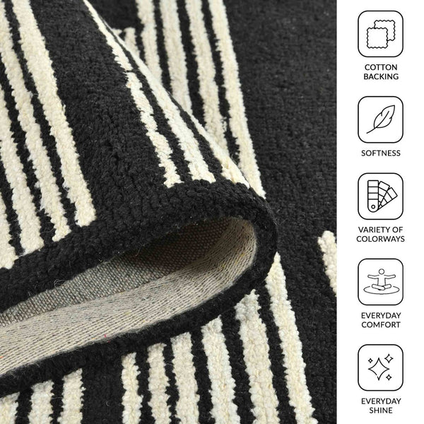 Amer Rugs Chicago Modern Geometric Hand-hooked Area Rug - Elegant Natural Wool Design For Timeless Decor Ebony Wool Chi60810