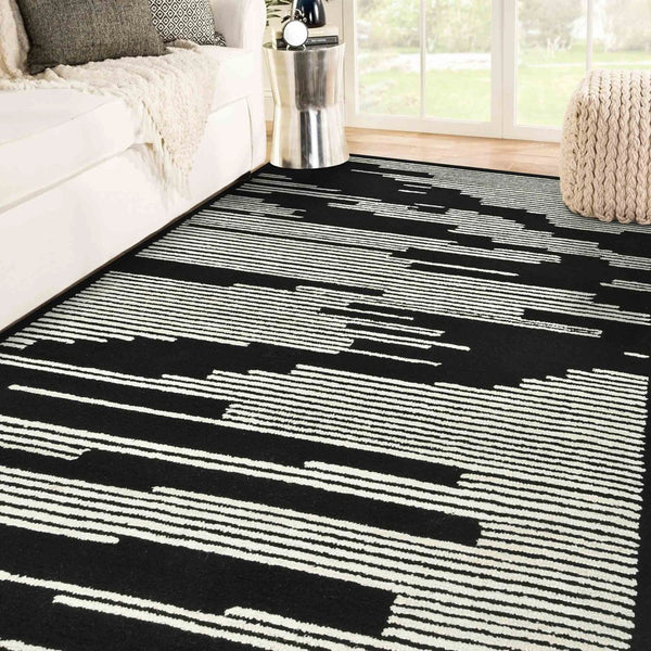 Amer Rugs Chicago Modern Geometric Hand-hooked Area Rug - Elegant Natural Wool Design For Timeless Decor Ebony Wool Chi60810