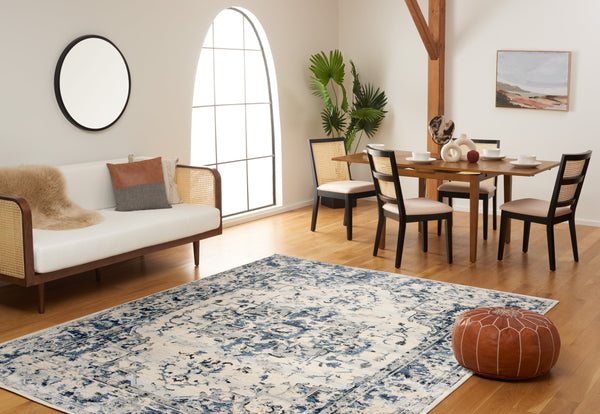 Safavieh Charleston Ivory & Navy Low-Profile Area Rug 6X8 — Power-Loomed Turkey, Durable Polypropylene Blend CHL411A-68