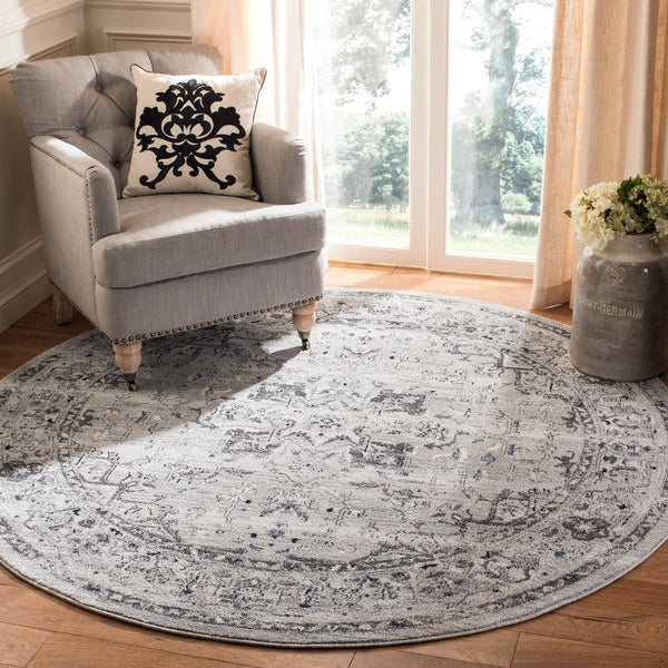 Safavieh Charleston Elegant Round Area Rug In Timeless Ivory And Navy, Perfect For Modern Home Decor Grey ,Dark Grey 68% Polypropylene,24% Jute,8% Latex Chl411f-4sq