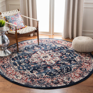 Safavieh Charleston Elegant Round Area Rug In Timeless Ivory And Navy, Perfect For Modern Home Decor Navy ,Red 68% Polypropylene,24% Jute,8% Latex Chl411l-5r