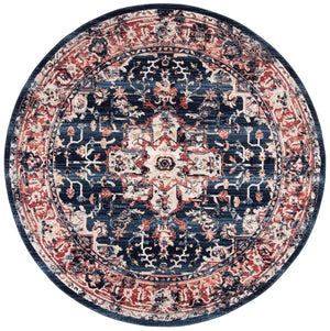 Safavieh Charleston Elegant Round Area Rug In Timeless Ivory And Navy, Perfect For Modern Home Decor Navy ,Red 68% Polypropylene,24% Jute,8% Latex Chl411l-5r