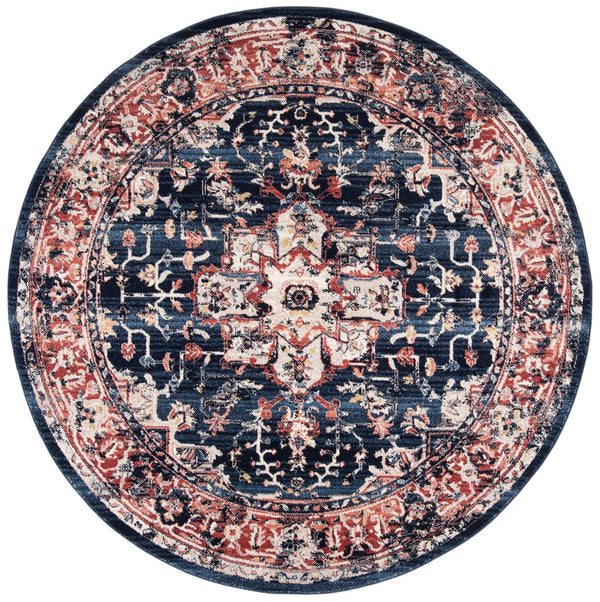 Safavieh Charleston Elegant Round Area Rug In Timeless Ivory And Navy, Perfect For Modern Home Decor Navy ,Red 68% Polypropylene,24% Jute,8% Latex Chl411l-5r
