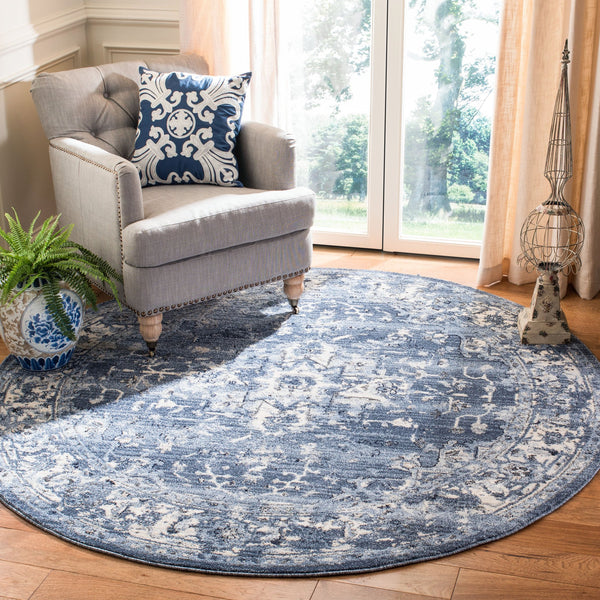 Safavieh Charleston Navy & Creme Floral Area Rug 6X8 — Power-Loomed Turkey, Low Pile, Durable Poly-Jute Blend CHL411N-68