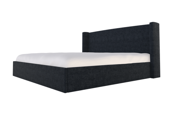 Moss Home Chloe King Bed - Elegant Low Profile Shelter Headboard Design For A Sophisticated Bedroom Look Midnight 100% Polyester Chlo-bed-kin-covmid