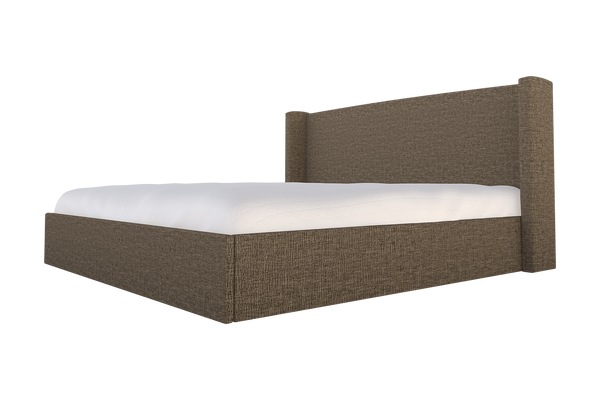 Moss Home Chloe King Bed - Elegant Low Profile Shelter Headboard Design For A Sophisticated Bedroom Look Mushroom 100% Polyester Chlo-bed-kin-covmus