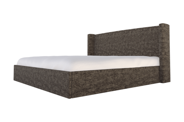 Moss Home Chloe King Bed - Elegant Low Profile Shelter Headboard Design For A Sophisticated Bedroom Look Truffle 100% Polyester Chlo-bed-kin-covtru