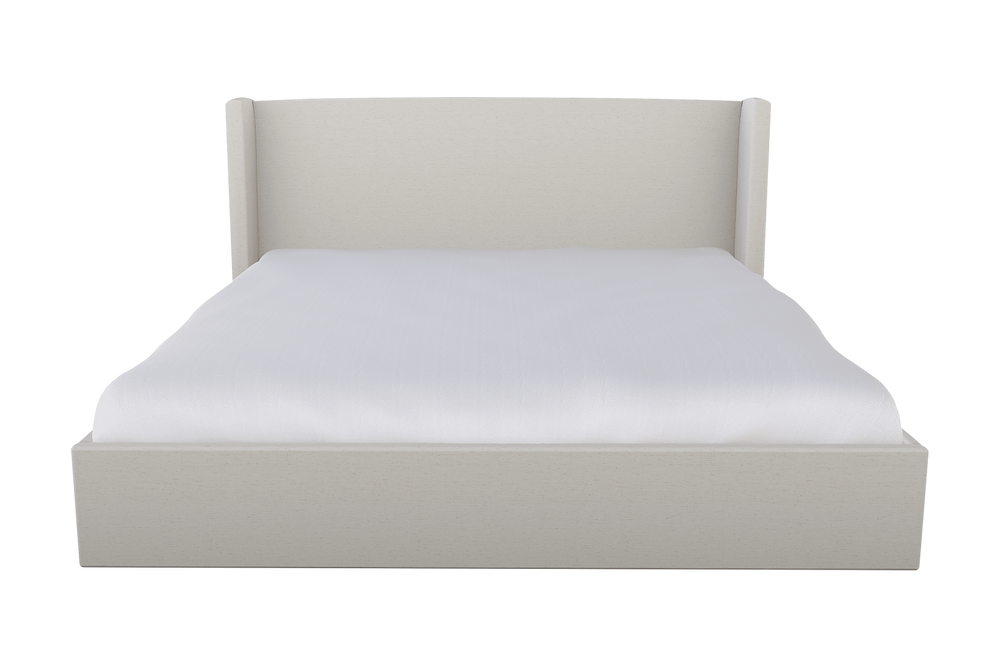 Moss Home Chloe King Bed - Elegant Hot Seat Vanilla Fabric With Low Profile Shelter Headboard For Modern Bedrooms Vanilla 90% Polyester,10% Linen Chlo-bed-kin-hotvan