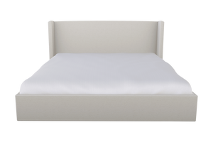 Moss Home Chloe King Bed - Elegant Hot Seat Vanilla Fabric With Low Profile Shelter Headboard For Modern Bedrooms Vanilla 90% Polyester,10% Linen Chlo-bed-kin-hotvan