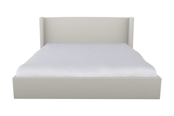 Moss Home Chloe King Bed - Elegant Hot Seat Vanilla Fabric With Low Profile Shelter Headboard For Modern Bedrooms Vanilla 90% Polyester,10% Linen Chlo-bed-kin-hotvan