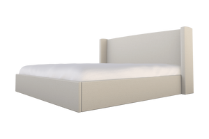 Moss Home Chloe King Bed - Elegant Hot Seat Vanilla Fabric With Low Profile Shelter Headboard For Modern Bedrooms Vanilla 90% Polyester,10% Linen Chlo-bed-kin-hotvan