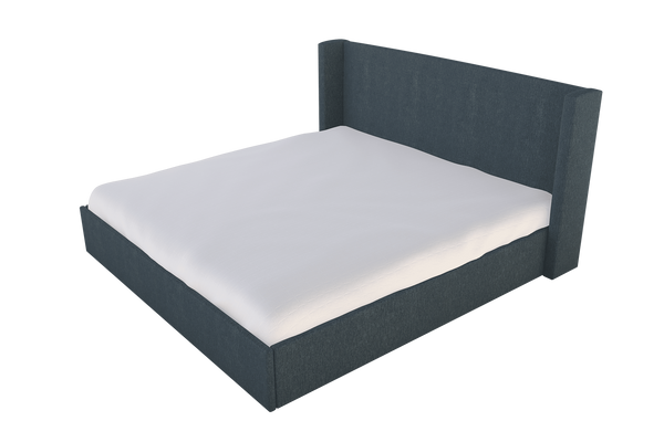 Moss Home Chloe King Bed - Elegant Low Profile Shelter Headboard Design For A Sophisticated Bedroom Look Denim 100% Polyester Chlo-bed-kin-shoden