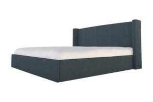 Moss Home Chloe King Bed - Elegant Low Profile Shelter Headboard Design For A Sophisticated Bedroom Look Denim 100% Polyester Chlo-bed-kin-shoden