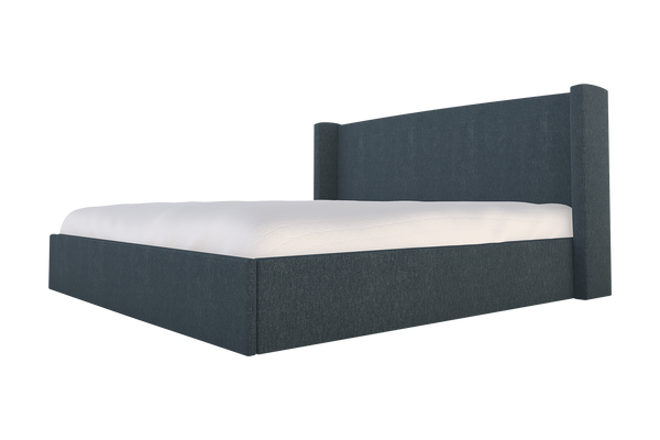 Moss Home Chloe King Bed - Elegant Low Profile Shelter Headboard Design For A Sophisticated Bedroom Look Denim 100% Polyester Chlo-bed-kin-shoden
