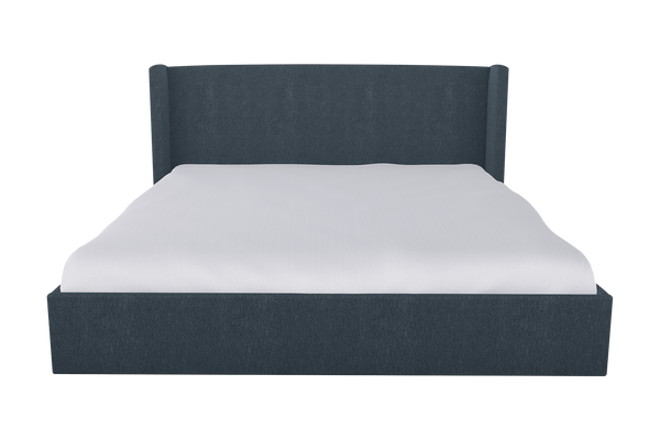 Moss Home Chloe King Bed - Elegant Low Profile Shelter Headboard Design For A Sophisticated Bedroom Look Denim 100% Polyester Chlo-bed-kin-shoden