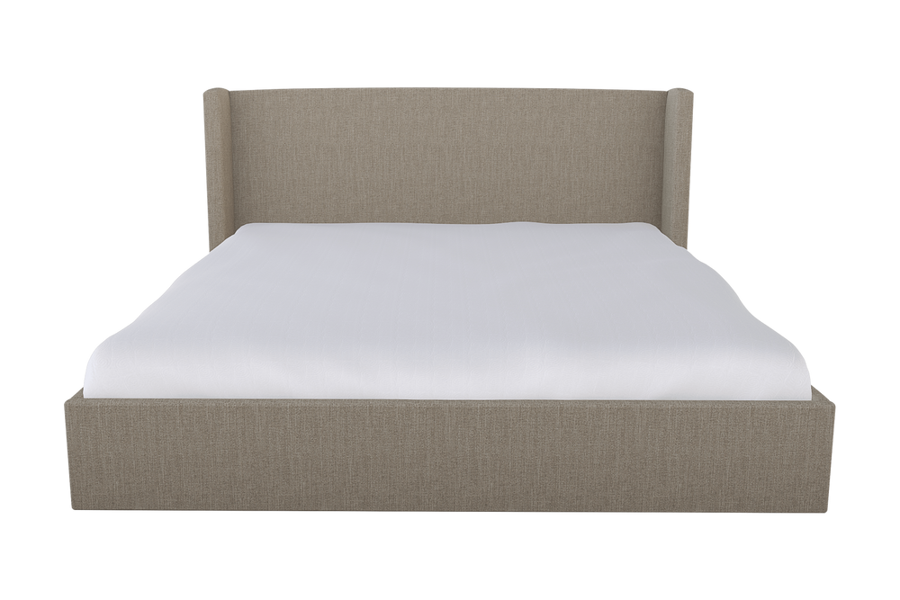 Moss Home Chloe Twin Bed With Low Profile Shelter Headboard In Elegant Low Key Cement Fabric For Stylish Bedrooms Cement 100% Polyester Chlo-bed-twi-lowcem