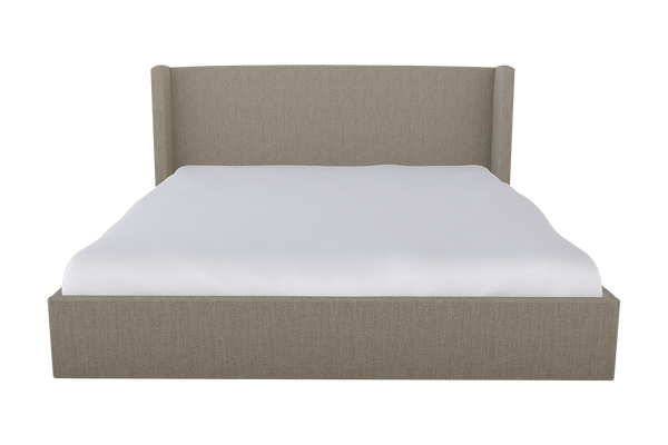 Moss Home Chloe Cal King Bed: Elegant Low Profile Shelter Headboard In Chic Low Key Cement Fabric Design Cement 100% Polyester Chlo-bed-cal-lowcem