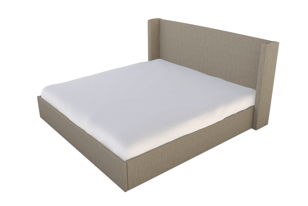 Moss Home Chloe King Bed - Elegant Low Profile Shelter Headboard In Contemporary Cement Fabric For Chic Bedrooms Cement 100% Polyester Chlo-bed-kin-lowcem