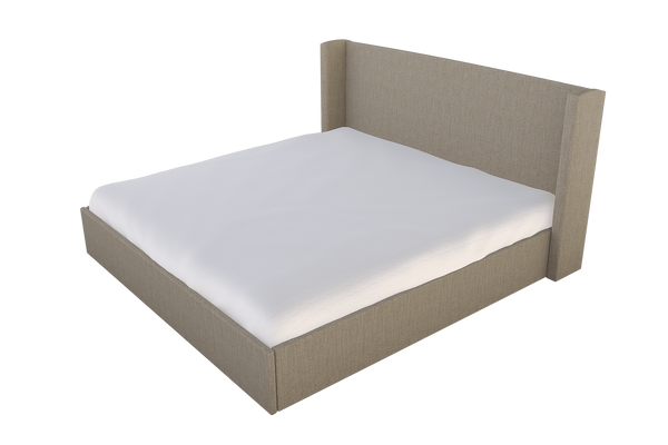 Moss Home Chloe Queen Bed - Low Profile Shelter Headboard In Elegant Cement Fabric For Stylish Bedroom Decor Cement 100% Polyester Chlo-bed-que-lowcem