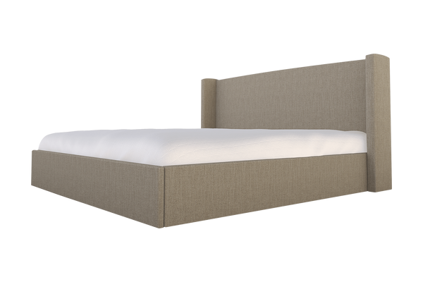 Moss Home Chloe Full Bed With Low Profile Shelter Headboard In Elegant Cement Fabric For A Chic Bedroom Upgrade Cement 100% Polyester Chlo-bed-ful-lowcem