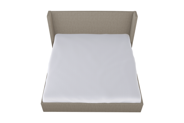 Moss Home Chloe Cal King Bed: Elegant Low Profile Shelter Headboard In Chic Low Key Cement Fabric Design Cement 100% Polyester Chlo-bed-cal-lowcem