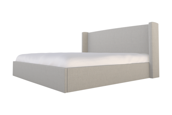Moss Home Chloe Full Bed – Elegant Low Profile Shelter Headboard Design For A Sophisticated Bedroom Upgrade Ash 54% Polyester 36% Viscose 10% Linen Chlo-bed-ful-offash