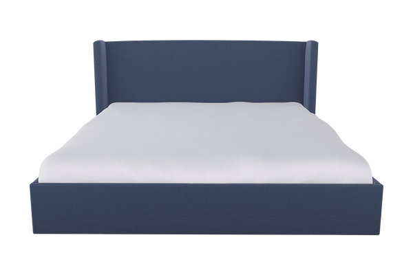 Moss Home Chloe Cal King Bed With Low Profile Shelter Headboard For A Sophisticated Casual Bedroom Upgrade Indigo 54% Polyester 36% Viscose 10% Linen Chlo-bed-cal-offind