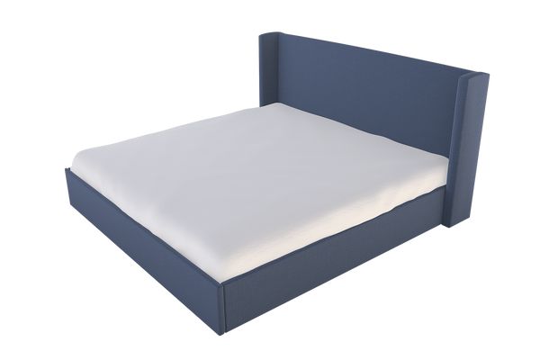 Moss Home Chloe Full Bed – Elegant Low Profile Shelter Headboard Design For A Sophisticated Bedroom Upgrade Indigo 54% Polyester 36% Viscose 10% Linen Chlo-bed-ful-offind