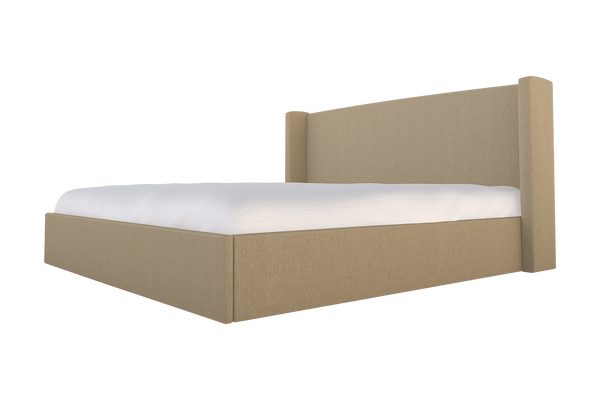 Moss Home Chloe King Bed - Elegant Low Profile Shelter Headboard Design For A Sophisticated Bedroom Look Sand 100% Polyester Chlo-bed-kin-shosan