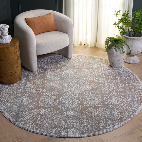 Safavieh Chamber Round Polyester Area Rug Turkish Inspired Neutral Tones for Living and Dining Rooms CHM212C-7R