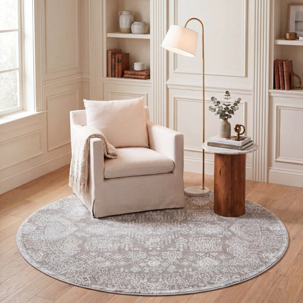 Safavieh Chamber Round Polyester Area Rug Turkish Inspired Neutral Tones for Living and Dining Rooms CHM212C-7R