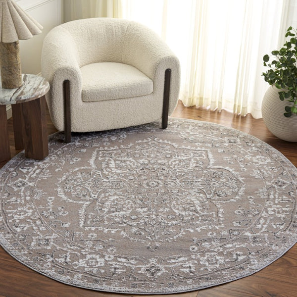 Safavieh Chamber Turkish Power Loomed Round Rug Soft Polyester Pile Neutral Beige Living Room CHM214B-7R