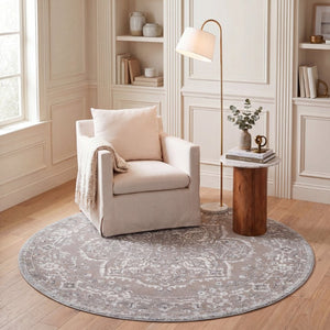 Safavieh Chamber Turkish Power Loomed Round Rug Soft Polyester Pile Neutral Beige Living Room CHM214B-7R