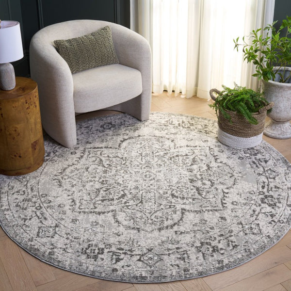 Safavieh Chamber Round Polyester Area Rug in Neutral Grey Ivory for Living and Dining Rooms CHM214F-7R
