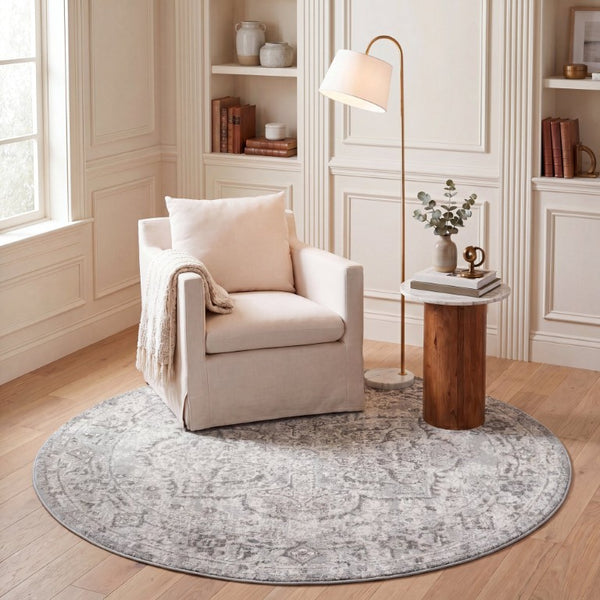 Safavieh Chamber Round Polyester Area Rug in Neutral Grey Ivory for Living and Dining Rooms CHM214F-7R