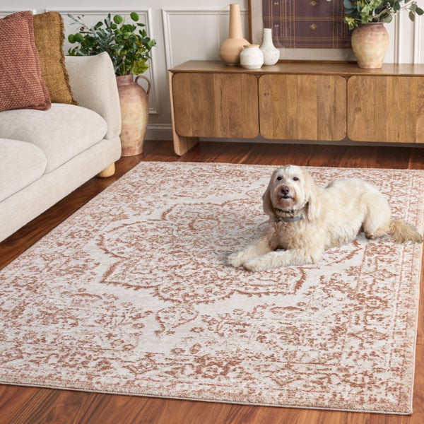 Safavieh Chamber Power Loomed Polyester Area Rug Warm Ivory Rust Tones for Living Room CHM214R-5