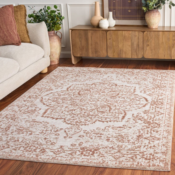 Safavieh Chamber Power Loomed Polyester Area Rug Warm Ivory Rust Tones for Living Room CHM214R-5