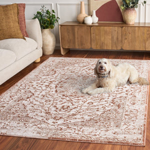 Safavieh Chamber Traditional Turkish Polyester Area Rug in Warm Ivory Rust for Living Rooms CHM216R-5