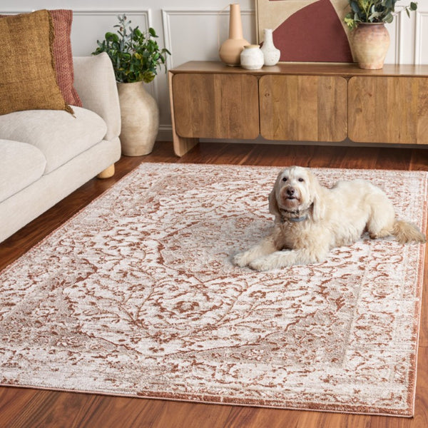 Safavieh Chamber Traditional Turkish Polyester Area Rug in Warm Ivory Rust for Living Rooms CHM216R-5