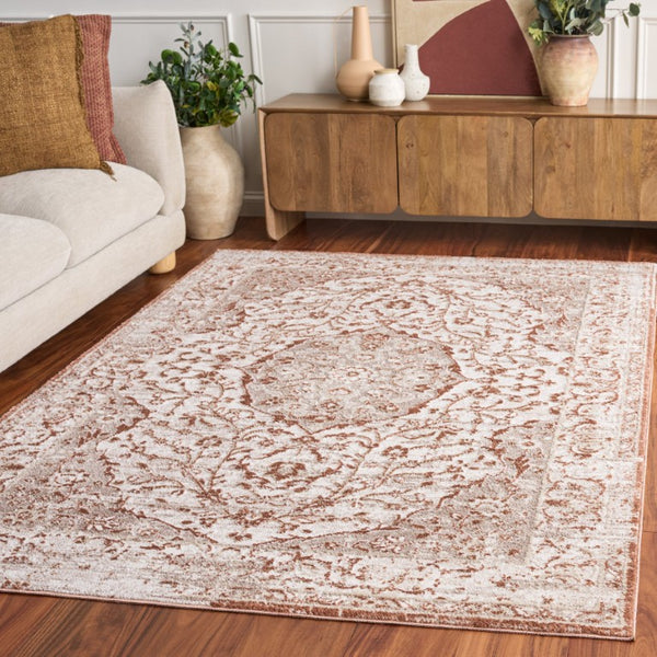 Safavieh Chamber Traditional Turkish Polyester Area Rug in Warm Ivory Rust for Living Rooms CHM216R-5