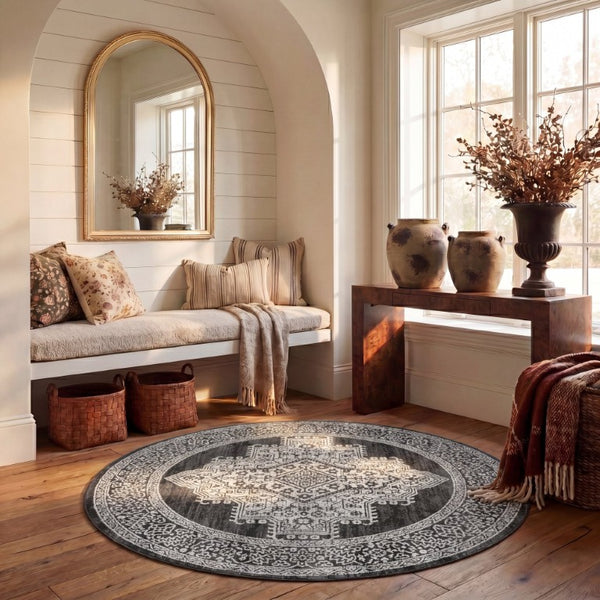Safavieh Chamber Power-Loomed Polyester Area Rug with Soft Ivory Tones for Any Room Gray 6'-7" x 6'-7" CHM218G-7R