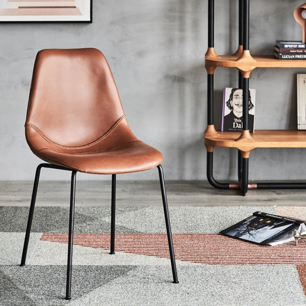 Zentique Lana Side Chair with Ergonomic PU Seat and Durable Powder-Coated Steel Frame for Everyday Comfort Matte Black frame, Brown PU CHMS001 BROWN