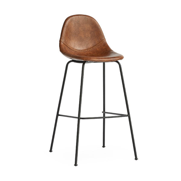 Zentique Lana sleek bar stool with contoured PU seat and sturdy steel frame for compact, comfortable seating Matte Black frame, Brown PU CHMS002 BAR BROWN