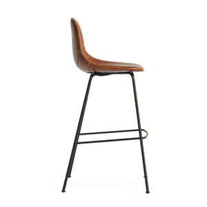 Zentique Lana sleek bar stool with contoured PU seat and sturdy steel frame for compact, comfortable seating Matte Black frame, Brown PU CHMS002 BAR BROWN