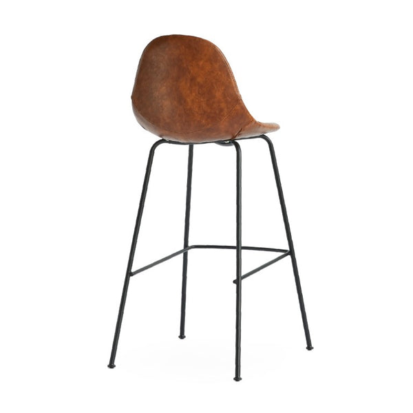 Zentique Lana sleek bar stool with contoured PU seat and sturdy steel frame for compact, comfortable seating Matte Black frame, Brown PU CHMS002 BAR BROWN