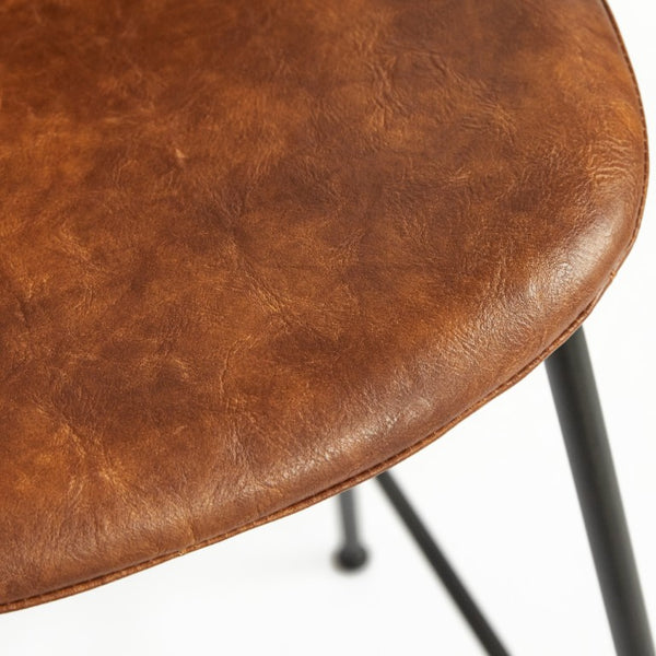 Zentique Lana sleek bar stool with contoured PU seat and sturdy steel frame for compact, comfortable seating Matte Black frame, Brown PU CHMS002 BAR BROWN