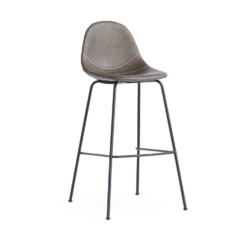 Zentique Lana sleek bar stool with contoured PU seat and sturdy steel frame for compact, comfortable seating Matte Black frame, Grey PU CHMS002 BAR GREY