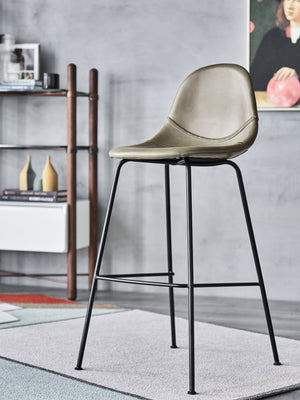 Zentique Lana sleek bar stool with contoured PU seat and sturdy steel frame for compact, comfortable seating Matte Black frame, Grey PU CHMS002 BAR GREY