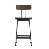 Noah Bar Stool w Wooden Back Matte Black Frame, Dark Brown Seat CHMS004 BAR PUB Zentique